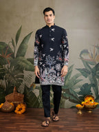 Vastranavya Black Exclusive Festival Wear Viscose Silk Thread & Sequence Embroidered Work Kurta | Grocsy