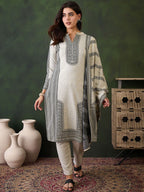 Sangria Self Design Straight Kurta & Trouser With Dupatta | Grocsy