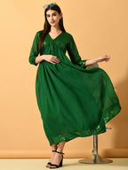 Myshka Women's Green Fit and Flare Party Dress | Grocsy