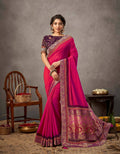 Pinkish-Purple Dual Tone Silk Georgette Thread, Zari And Cord Embroidery, Handwork Butta Saree - Norita Arinya | Grocsy