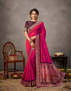 Pinkish-Purple Dual Tone Silk Georgette Thread, Zari And Cord Embroidery, Handwork Butta Saree - Norita Arinya | Grocsy