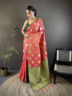 Joban Fashion Orange Elephant Motif Soft Silk Banarasi silk Saree | Grocsy