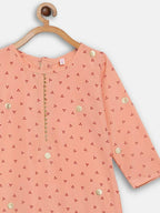 Ahalyaa Peach Crepe Gold Printed Kids Kurta Sets With Dupatta For Girls | Grocsy