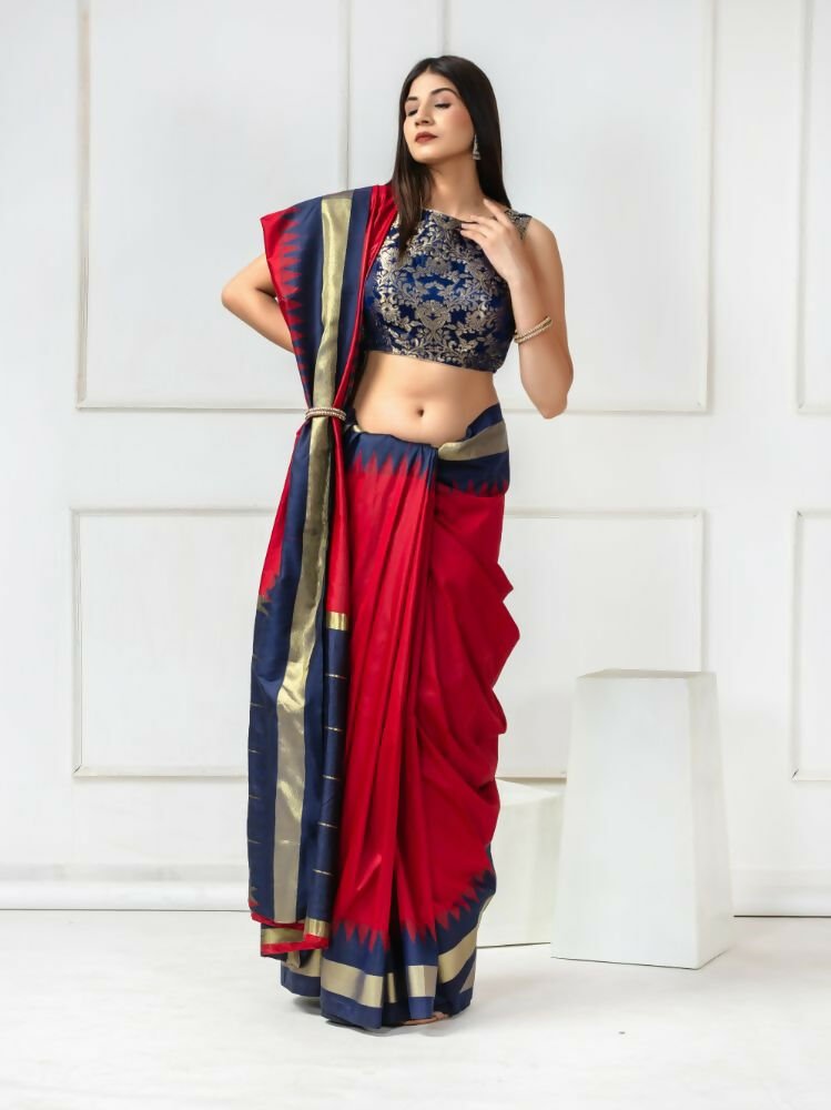 Amodini Designer Studio Women's Banarsi Brocade Sleeveless Blue Blouse | Grocsy