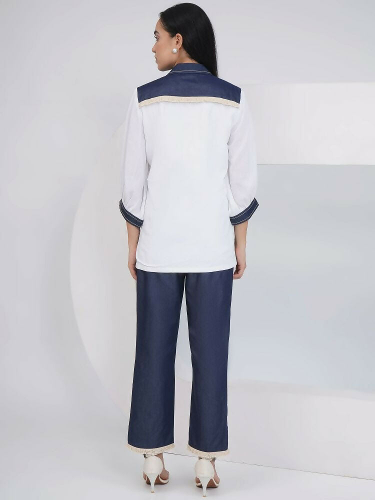 Joban Fashion White Rayon Crepe Hand-Embellished Shirt with Embellished Pants | Grocsy