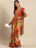 Ahalyaa Women's Traditional Semi Stitch Saree - Yellow | Grocsy