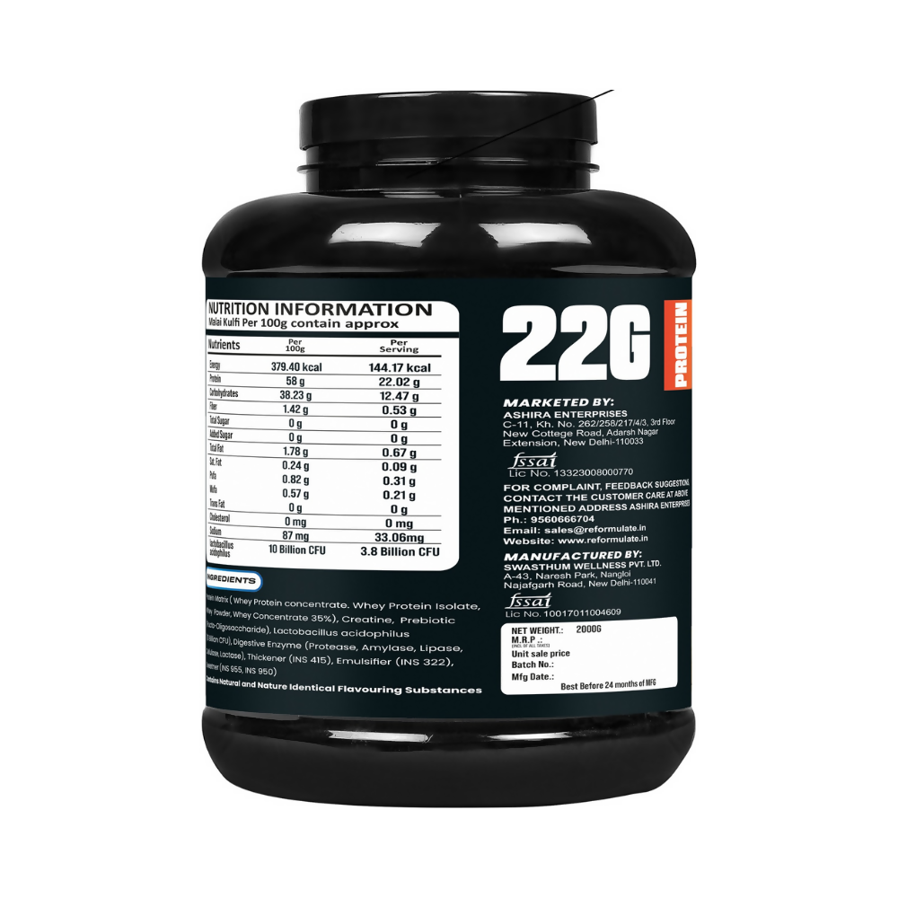 Reformulate Fusion Whey Protein With Pre & Pro Biotics I Muscle Growth I 58G Protein | 379 Kcal Energy - Malai Kulfi | Grocsy