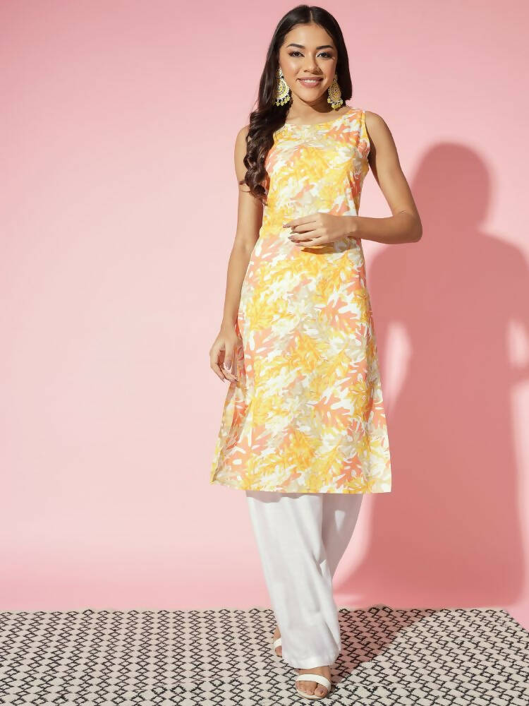 Myshka Women Multi Floral Cotton Straight Round Neck Kurtas | Grocsy