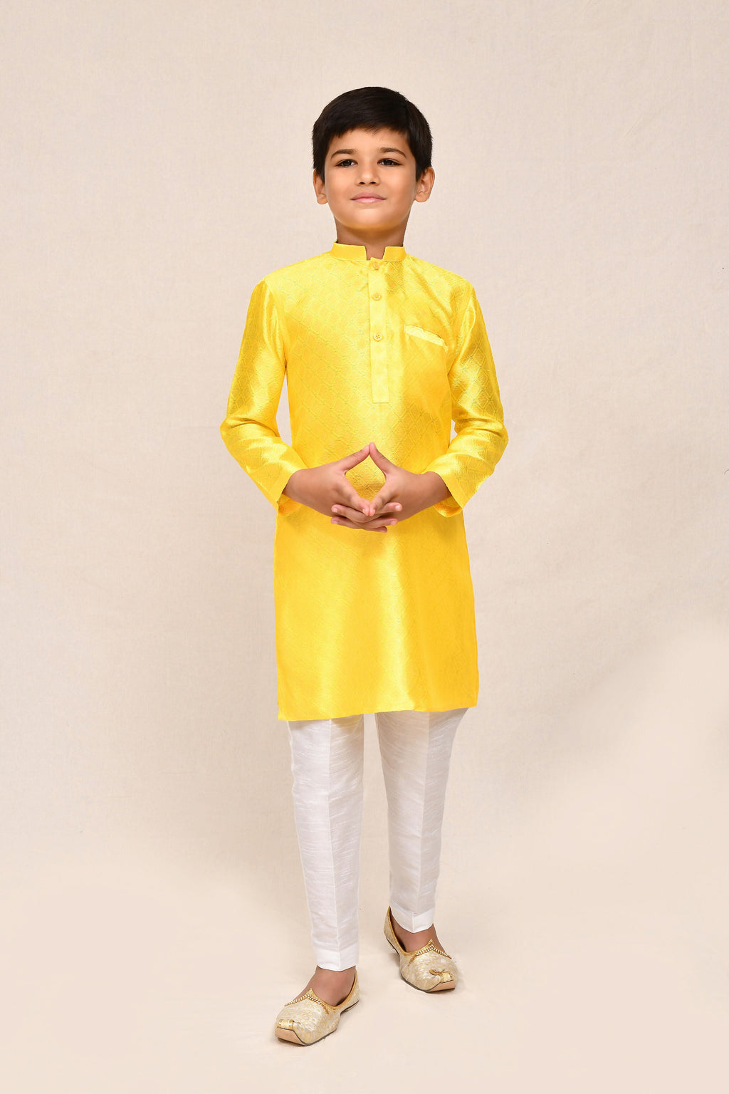 Joban Fashion Cotton Silk Yellow Kurta With Straight Fit Pant | Grocsy