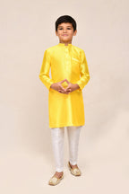 Joban Fashion Cotton Silk Yellow Kurta With Straight Fit Pant | Grocsy