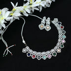 Mominos Fashion Johar Kamal Women Silver-Plated American Diamond Multi Colour Choker Set | Grocsy