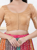 Joban Fashion Gold Brocade Elbow Sleeveless Front Open Blouse | Grocsy