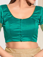Joban Fashion Rama Green Taffeta Silk Padded Blouse With Round Neck Elbow Sleeves | Grocsy