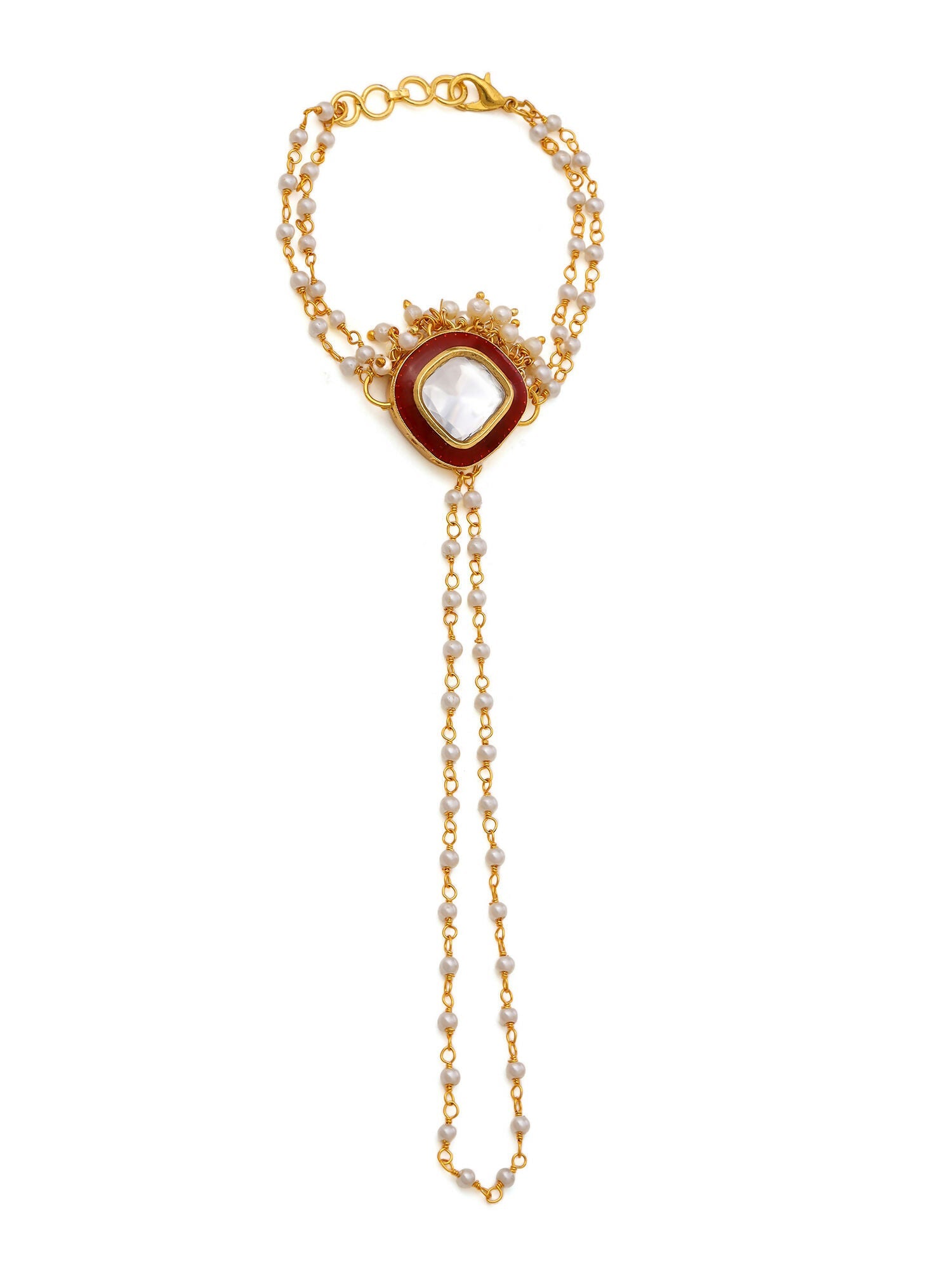 Ruby Raang Gold Red Meenakari Kundan Haath Phool | Grocsy