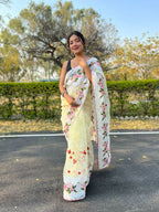 Vamsee Kamaljaal Yellow Organza Saree | Grocsy