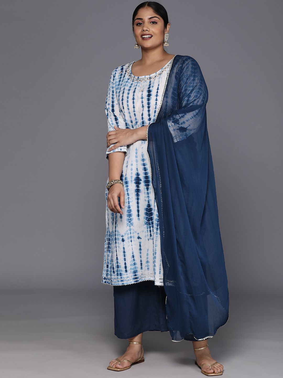 Sztori Women Leheriya Printed Pure Cotton Straight Kurta & Palazzos With Dupatta | Grocsy
