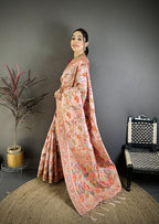 Elora Pretty Pink Pashmina Silk Meenakari Weaving Madhubani Design Kashmiri Saree | Grocsy