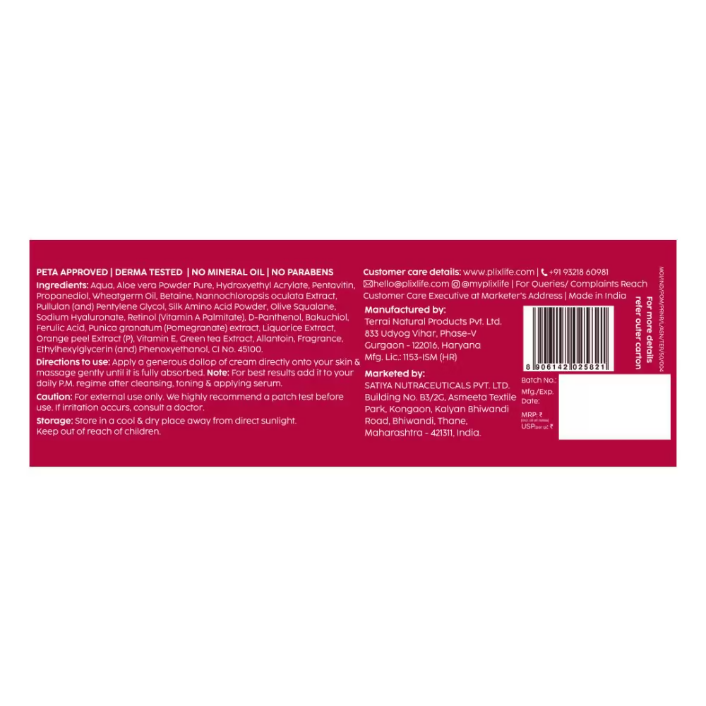PLIX The Plant Fix 1.20% Retinol & 1% Bakuchi Oil Pomegranate Anti Ageing Night Cream | Grocsy
