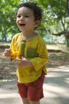 Mhyssa Ricco Full Sleeve Yellow T-shirt with Red Short Set For Kids | Grocsy
