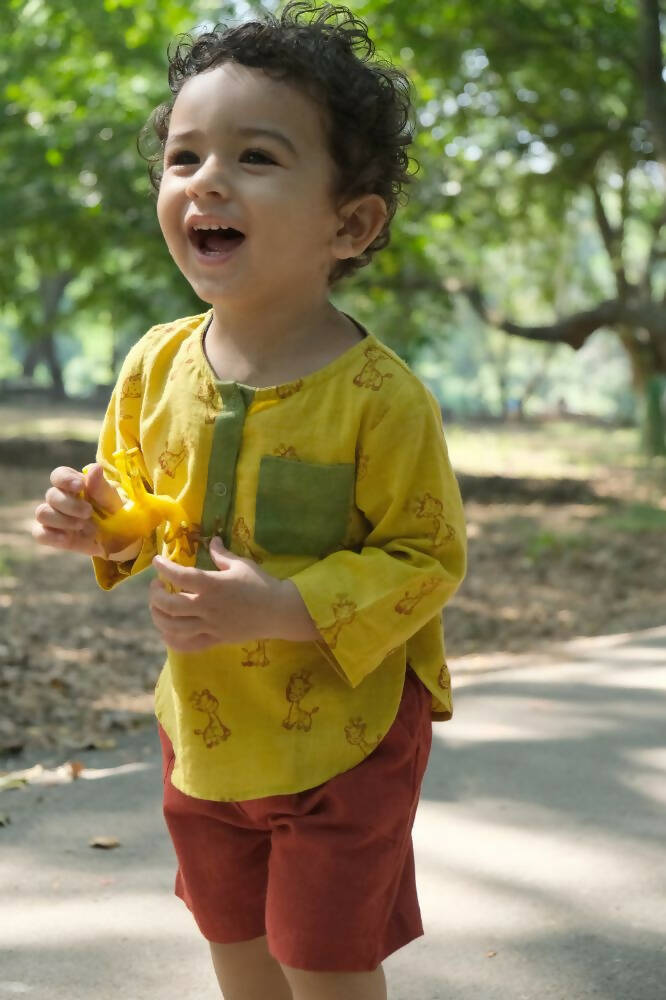 Mhyssa Ricco Full Sleeve Yellow T-shirt with Red Short Set For Kids | Grocsy