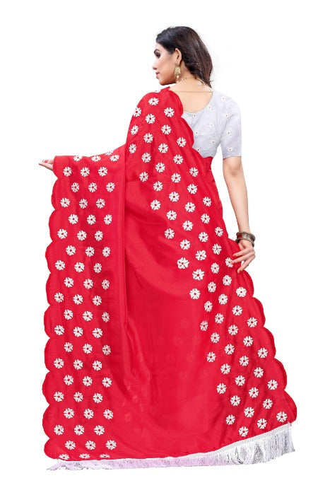 Vamika Zoya Silk Embroidered Red Saree (RAKHI RED) | Grocsy