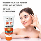 Prisa Organics De-Tan Sun Screen SPF 40 PA+++ Invisible Feel Gel Cream | Grocsy