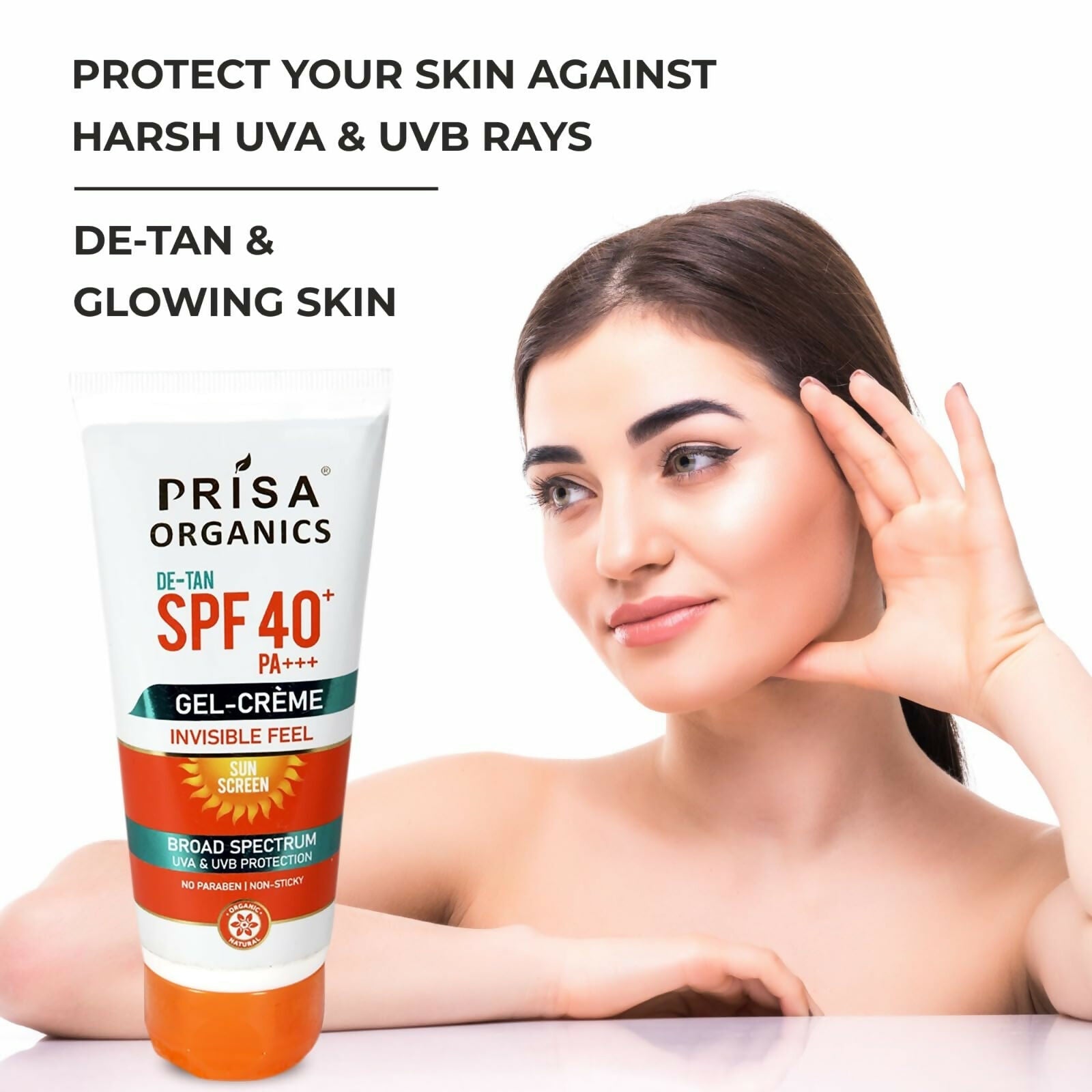 Prisa Organics De-Tan Sun Screen SPF 40 PA+++ Invisible Feel Gel Cream | Grocsy