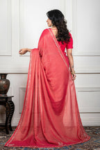 Morchari Pink Pure Chiffon Hand Embroidery Saree And Stitched Blouse | Grocsy