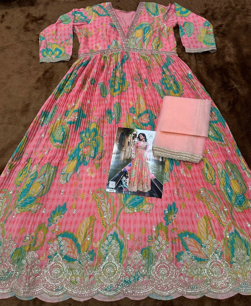 Anaita Pink Chinon Silk Readymade Anarkali Suit with Embroidery Work | Grocsy