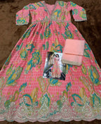 Anaita Pink Chinon Silk Readymade Anarkali Suit with Embroidery Work | Grocsy