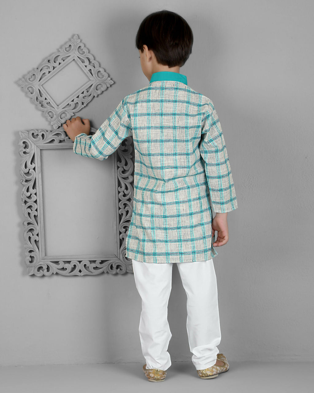 Joban Fashion Kids Island Cotton Full Sleeves Striped Kurta and Pyjama- Teal Blue | Grocsy
