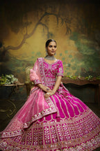 House of Panchhi Pink Pure Silk Moti & Zarkan heavy embroidery Lehenga choli & Dupatta | Grocsy