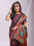 Shree Shyam Fashion Vastraloom Navy Blue Linen Cotton Saree | Grocsy