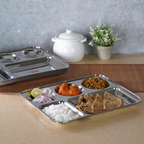 Sumeet Stainless Steel Rectangular 5 in 1 Compartment Lunch/Dinner Plate - small | Grocsy