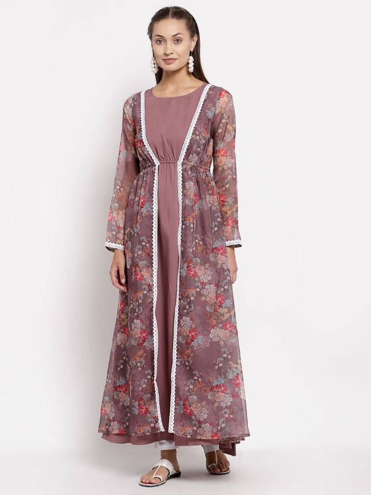 Myshka Women's Multi Organza Printed Full Sleeve Round Neck Casual Maxi Dress | Grocsy