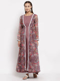 Myshka Women's Multi Organza Printed Full Sleeve Round Neck Casual Maxi Dress | Grocsy