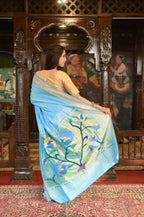 Very Much Indian Handloom Pure Cotton Paithani Peacock Pallu-Sky Blue | Grocsy