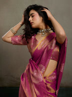 Shree Shyam Fashion Magenta Tissue Silk Saree | Grocsy
