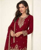 KC Dark Pink Georgette Heavy Embroidered Fancy Suit For Women | Grocsy