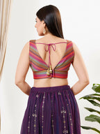 Joban Fashion Magenta Multi Brocade Padded Blouse With V Neck Sleeveless | Grocsy