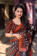 Orange Linen Blend Ethnic Motifs Saree with Unstitched Blouse - A2M | Grocsy