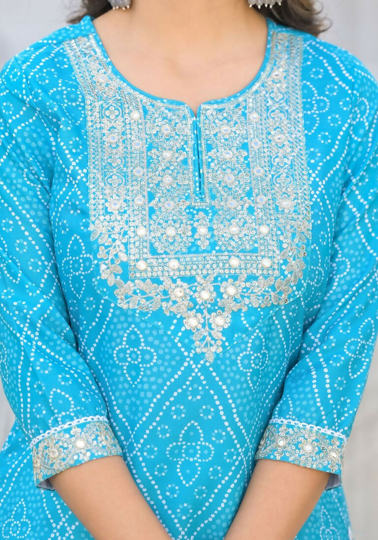 Partywear Designer sky blue cotton Stitched Suit With Dupatta - Tanisha | Grocsy