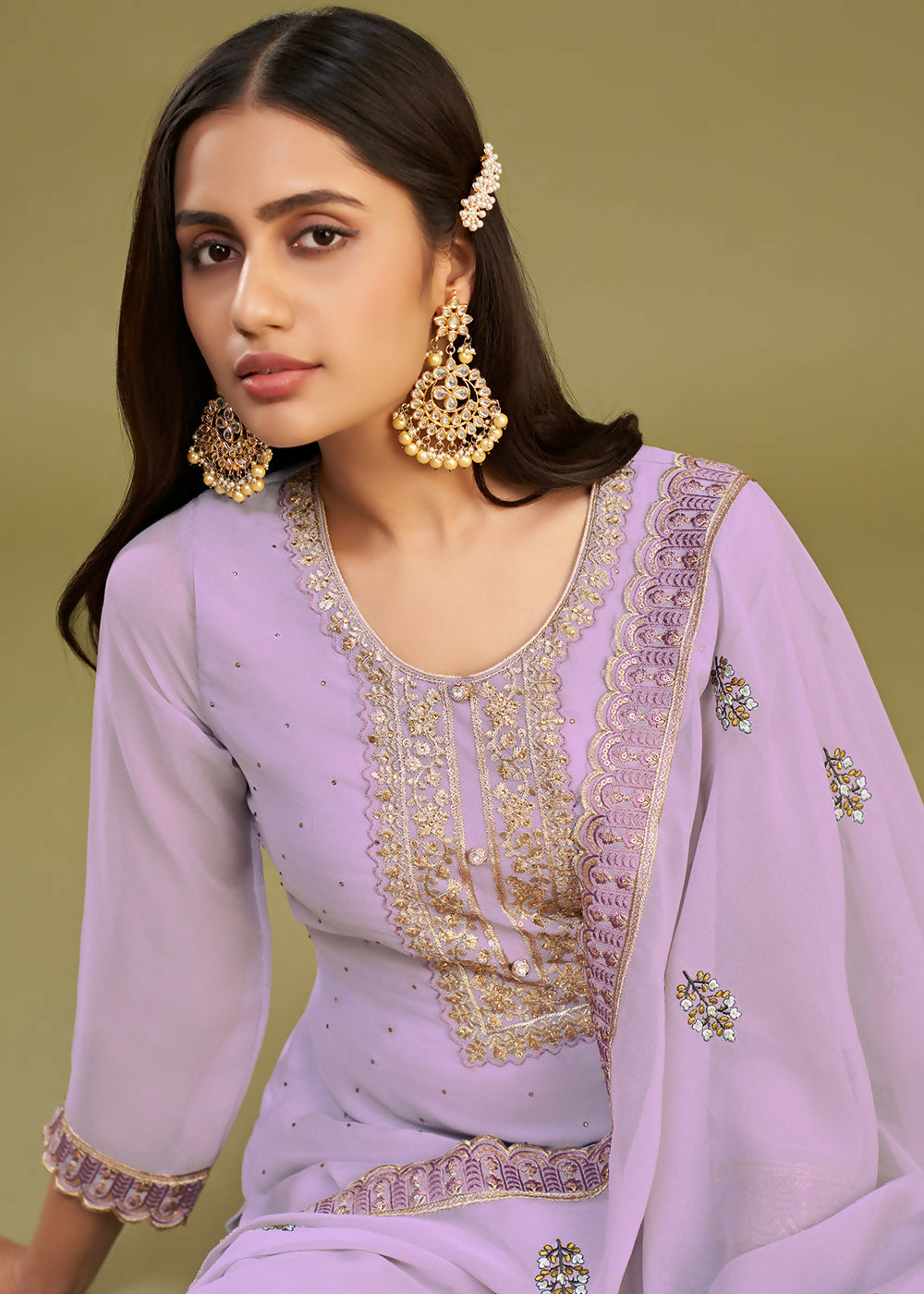 Lavender Swarovski Work & Embroidered Eid Wear Salwar Suit - Emponline | Grocsy