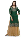 Ahalyaa Women's Green Poly Silk Gold Foil Print Kurta | Grocsy