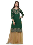 Ahalyaa Women's Green Poly Silk Gold Foil Print Kurta | Grocsy