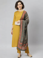 Janasya Women Mustard Yellow Regular Gotta Patti Kurta with Trousers & With Dupatta | Grocsy