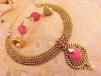 Multicolor Antique Pink Necklace With Earrings | Grocsy