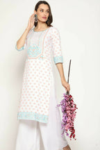 Maai Rayon Hand Printed Kurta Off-White | Grocsy