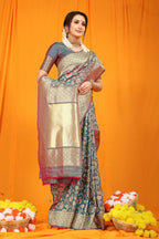 Jyoti Fashion Women's Grey Kanjivaram Silk Zari Woven Saree with Blouse | Grocsy