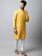 Even Apparels Yellow Color Pure Cotton Men's Kurta With Side Placket (SLD1130) | Grocsy